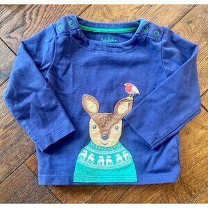 Baby Boden Deer & Bird Appliqué Long Sleeve Shirt - Size 3/6 Months